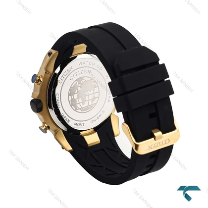 ساعت سیتیزن مردانه سه موتوره طلایی بند رابر مشکی Citizen-6279-G