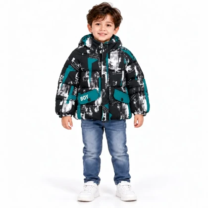 کاپشن پسرانه کلاه‌دار طرح گرافیکی مدل BOY