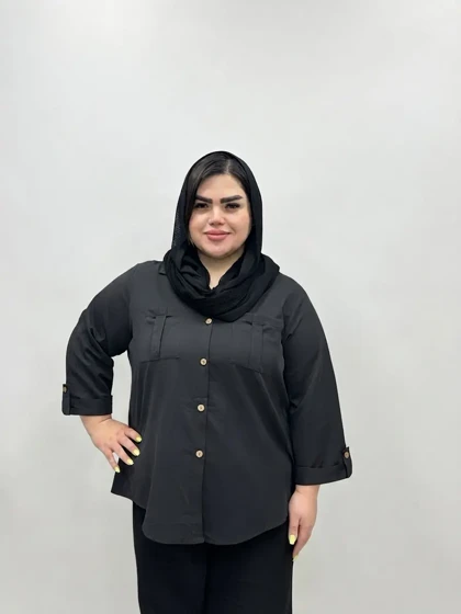 شومیز مانتویی کتان سیلک سایز بزرگ زنانه دکمه دار