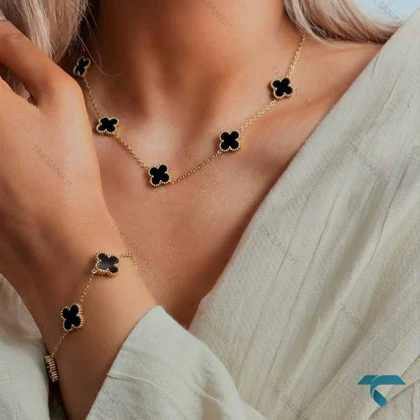 ست دستبند و گردنبند ونکلیف مشکی طلایی Set-8711-L