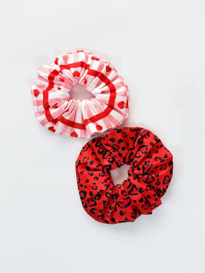 کش مو اسکرانچی ساتن طرح پلنگی و قلبی