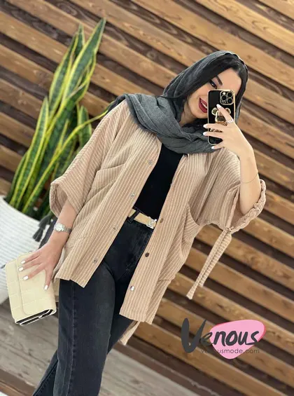 مانتو راه راه آستین بنددار