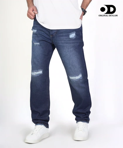 شلوار مام استایل آبی زاپ دوخت با کیفیت استثنایی فوق‌العاده شیک و خفن