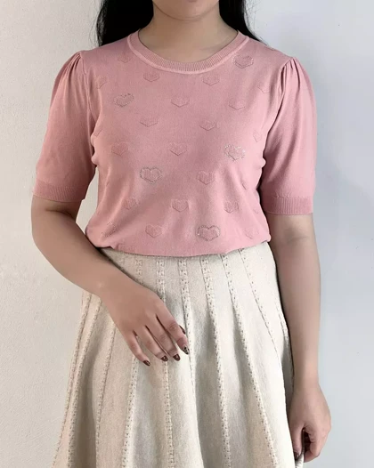 بلوز بافت قلب نگین‌دار کد 5458