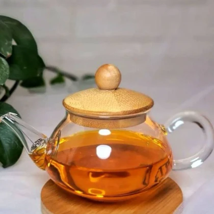 قوری زعفران پیرکس درب بامبو