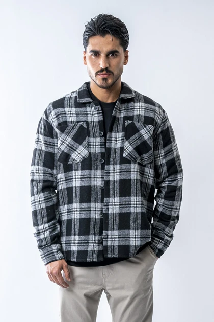 پیراهن آستین بلند پشمی جیب‌دار مردانه