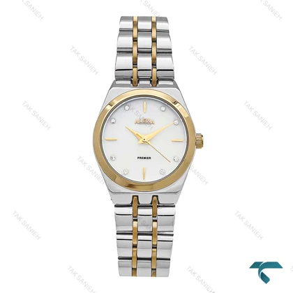 ساعت الکسا پریمیر 0106 زنانه دورنگ طلایی صفحه سفید Alexa-6131-L