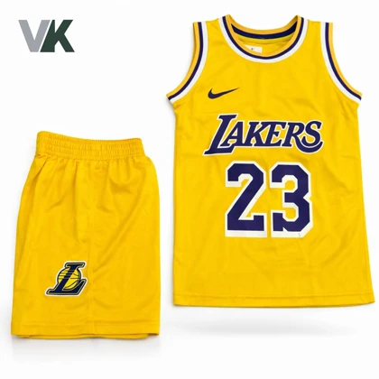 ست لباس بسکتبالی بچه گانه LAKERS شماره 23 بازیکن JAMES رنگ زرد شناسه 10100648