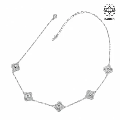 گردنبند استیل ونکلیف پنج گل نقره ای کد 509428008