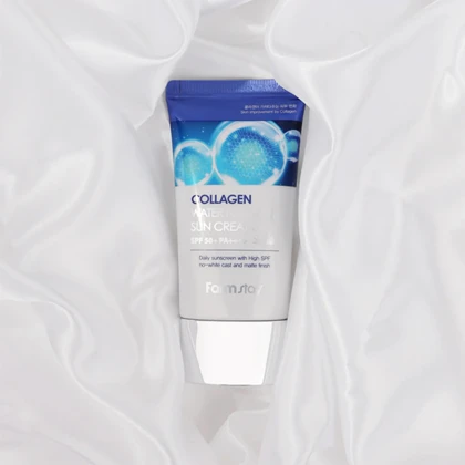 کرم ضد آفتاب بدون رنگ آبرسان فارم‌استی Farm Stay مدل Collagen Water SPF 50 وزن 50 گرم مناسب انواع پوست