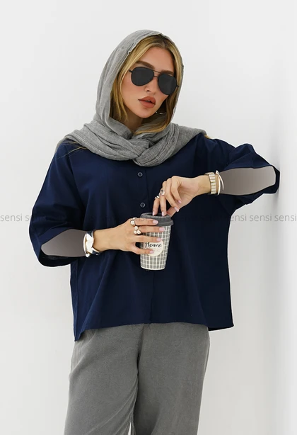 شومیز زنانه لینن آستین چاک کد1006325