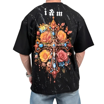 تیشرت مردانه مشکی طرح گل