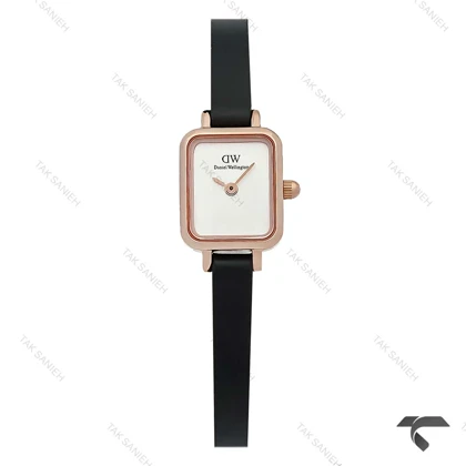 ساعت دنیل ولینگتون کوادرو مینی رزگلد صفحه سیلور مهندسی بندچرم DW-10701-L