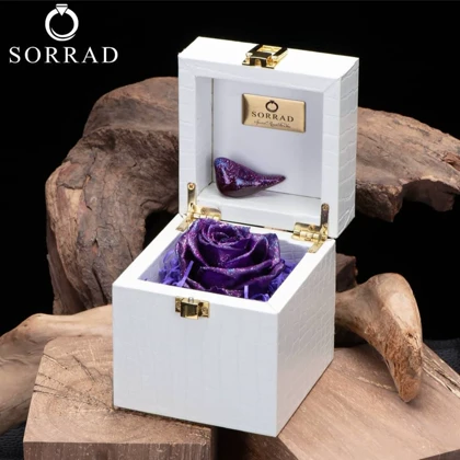 باکس چرمی گل و پرنده تک خونه / گل رز بنفش کهکشانی