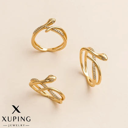 انگشتر ژوپینگ طلایی طرح مار نگین‌دار فری سایز