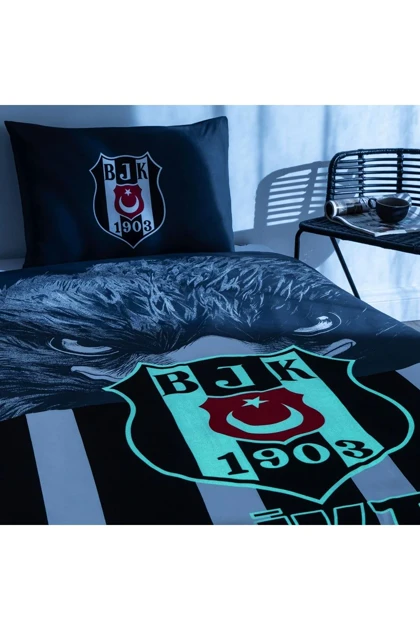 سرویس روتختی یک نفره Taç مدل Bjk خوش‌شانس Kartal پنبه - چندرنگ