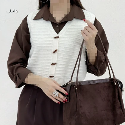 وست زنانه بافت دکمه چوبی | آی بولک