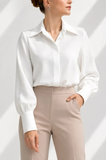 شومیز زنانه کرپ یقه پایه دار کریستینا (Cristina) سین استایل