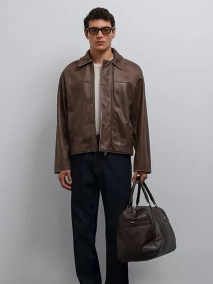 جکت چرم قهوه ای / باکسی / برند Antioch ترکیه