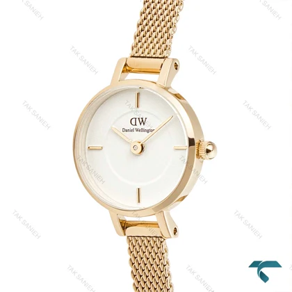 ساعت دنیل ولینگتون مینی زنانه گرد حصیری طلایی صفحه سفید DW-6653-L