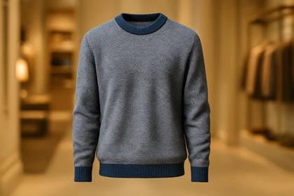 پلیور بافت یقه گرد رنگ خاص آبی سلطنتی تیره فری سایز لش مناسب سایزهای L تا 2XL