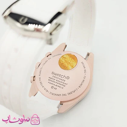 ساعت امگا سواچ moonswatch با بند رابر زنانه رنگ صورتی سفید کیفیت مستر کد 3750