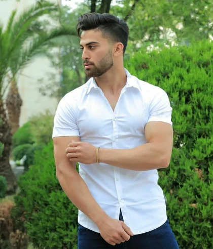 پیراهن سفید مردانه مدل آستین کوتاه | پیراهن سفید مردانه مدل آستین کوتاه کد 45121 کد 174