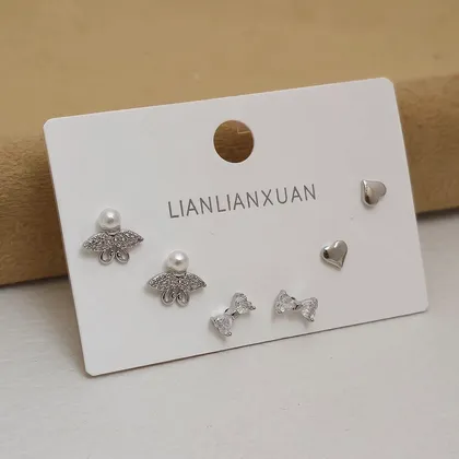 پک گوشواره نگین‌دار بنیا با آبکاری نقره925 رنگ سیلور
