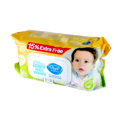 دستمال مرطوب کودک دافی مدل اکسترا بسته زرد مناسب پوست حساس بسته 100 عددی