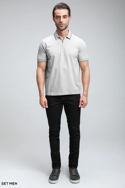 تیشرت یقه دار نیم زیپ