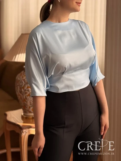 شومیز کراپ ساتن سیلک آستین سه ربع