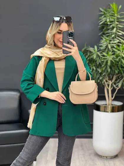 مانتو لینن چهاردکمه آستین پاکتی