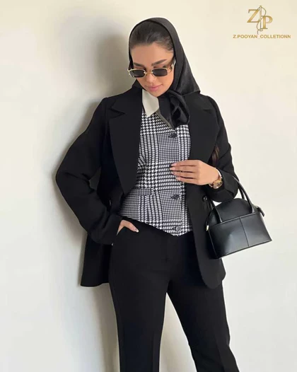 کت و شلوار زنانه کرپ مشکی مجلسی کیمیا