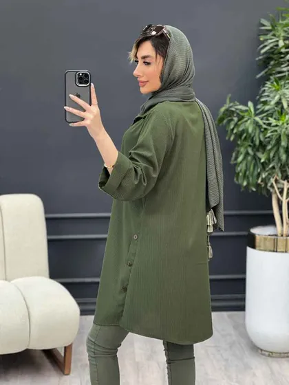 مانتو راه راه بغل سه دکمه