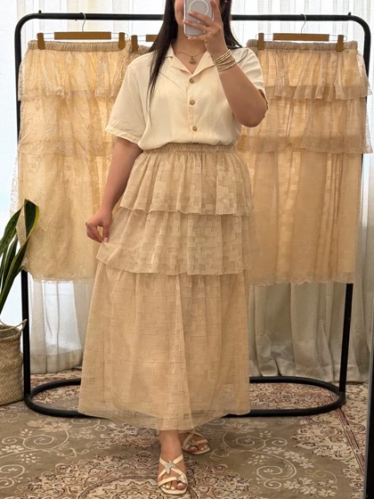 دامن طبقه‌ای گیپور زنانه کد 4030209