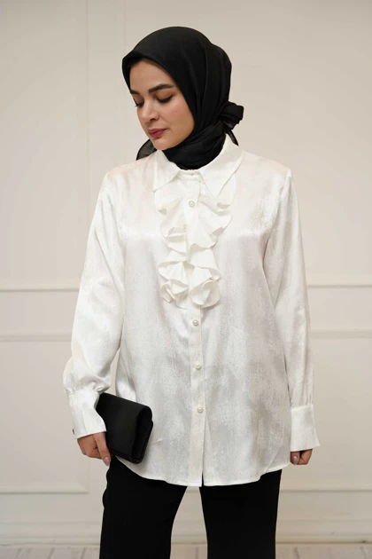 شومیز ژاکارد سفید نلین