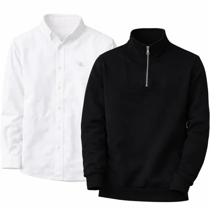 پکیج دورس مردانه نیم زیپ مدل Behbod-مشکی + پیراهن مردانه سفید مدل VQ