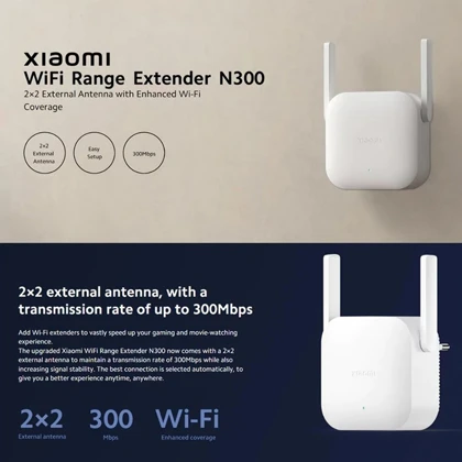 تقویت کننده وای فای شیائومی XIAOMI مدل N300 با آنتن خارجی
