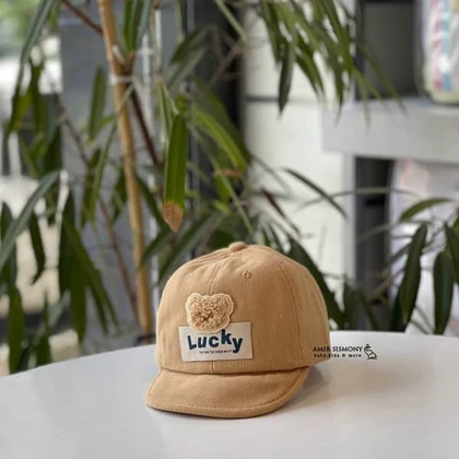 کلاه نقابدار نوزادی مخمل طرح LUCKY