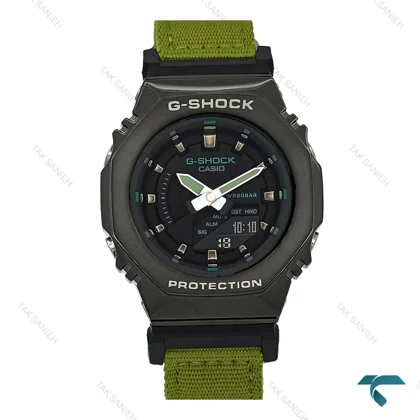 ساعت جیشاک زنانه GM-S2100 مشکی بند برزنت سبز G-Shock-7533-L