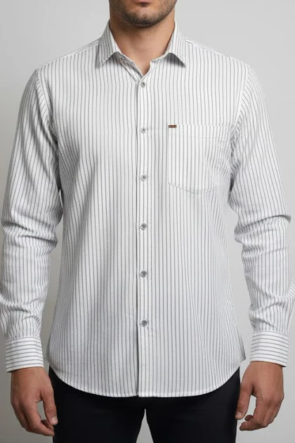 پیراهن مردانه راه راه آستین بلند نخ پنبه 612