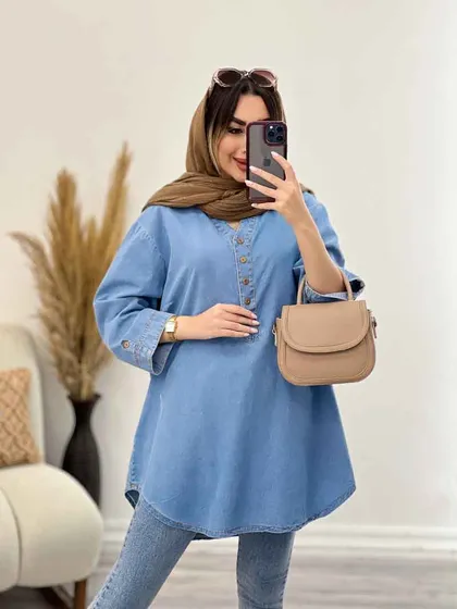 مانتو جین چهاردکمه زاپ‌دار