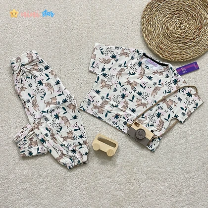 کراپ شلوار دخترانه پنبه طرح پلنگ 3 الی 8 سال