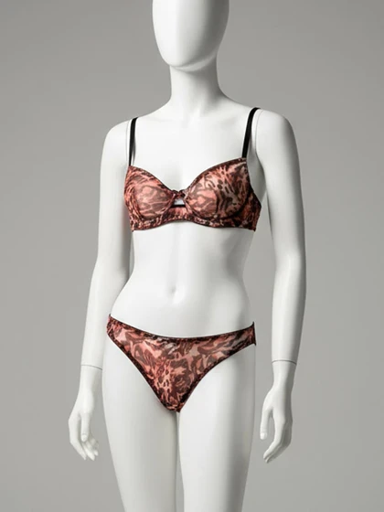 ست شورت و سوتین فنردار تور پلنگی قهوه ای