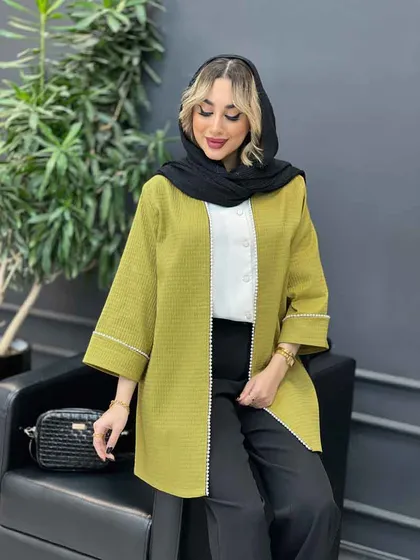 مانتو جلو باز مروارید دوزی