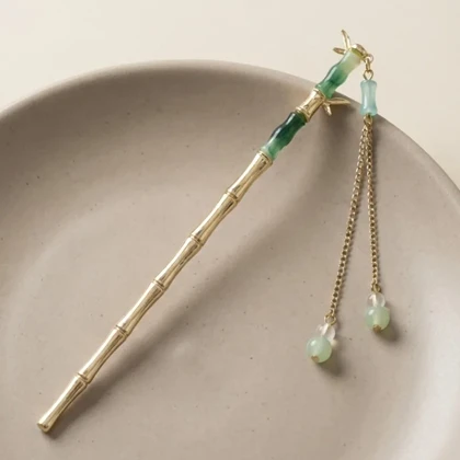 کانزاشی مو فلزی طرح بامبو با آویز ظریف مدل زنورا