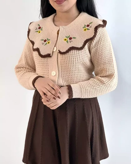 ژاکت بافت یقه گلدوزی عروسکی 2 کد 5454