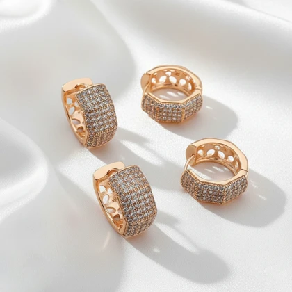 گوشواره ژوپینگ حلقه‌ای پهن تمام نگین