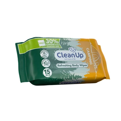دستمال مرطوب کمپینگ پاک کننده بدن کلین آپ مدل 404B0216 بسته 15 عددی