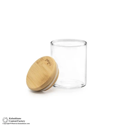 ادویه شیشه ای یونیک درب چوبی گرد مدل 1754 سایز 7.5 سانت